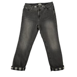 LL Bean Favorite Fit Buffalo Check Flannel Lined Jeans Womens 12 NWOT Gray